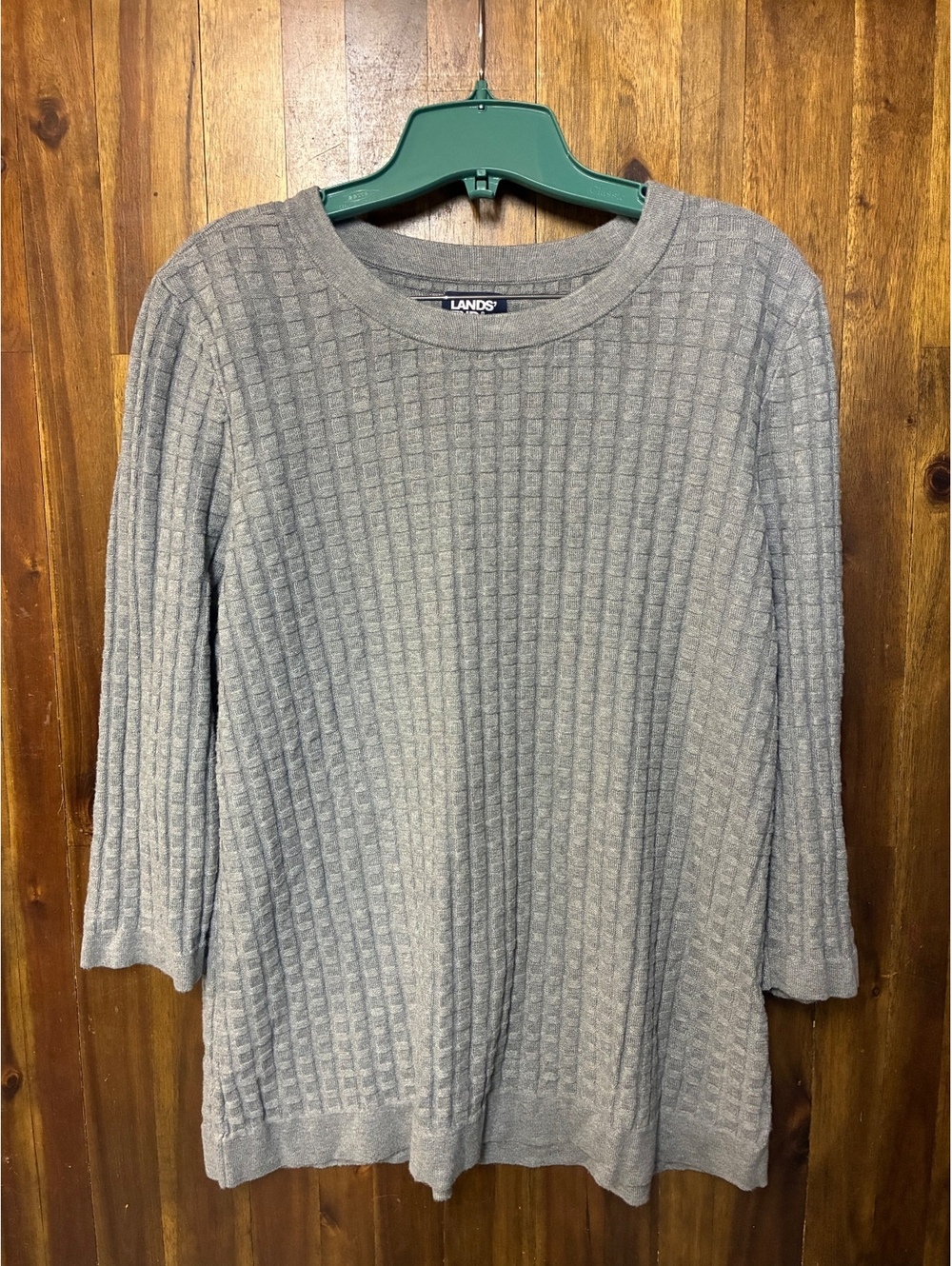 Lands’ End XL 18 Gray Textured Knit Tunic Sweater Quiet Luxury Minimalist